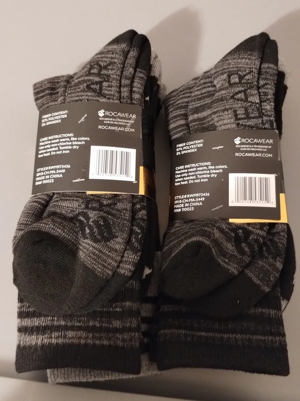 Men's Rocawear Black & Gray Striped Cushion Crew Socks - 6 Pair